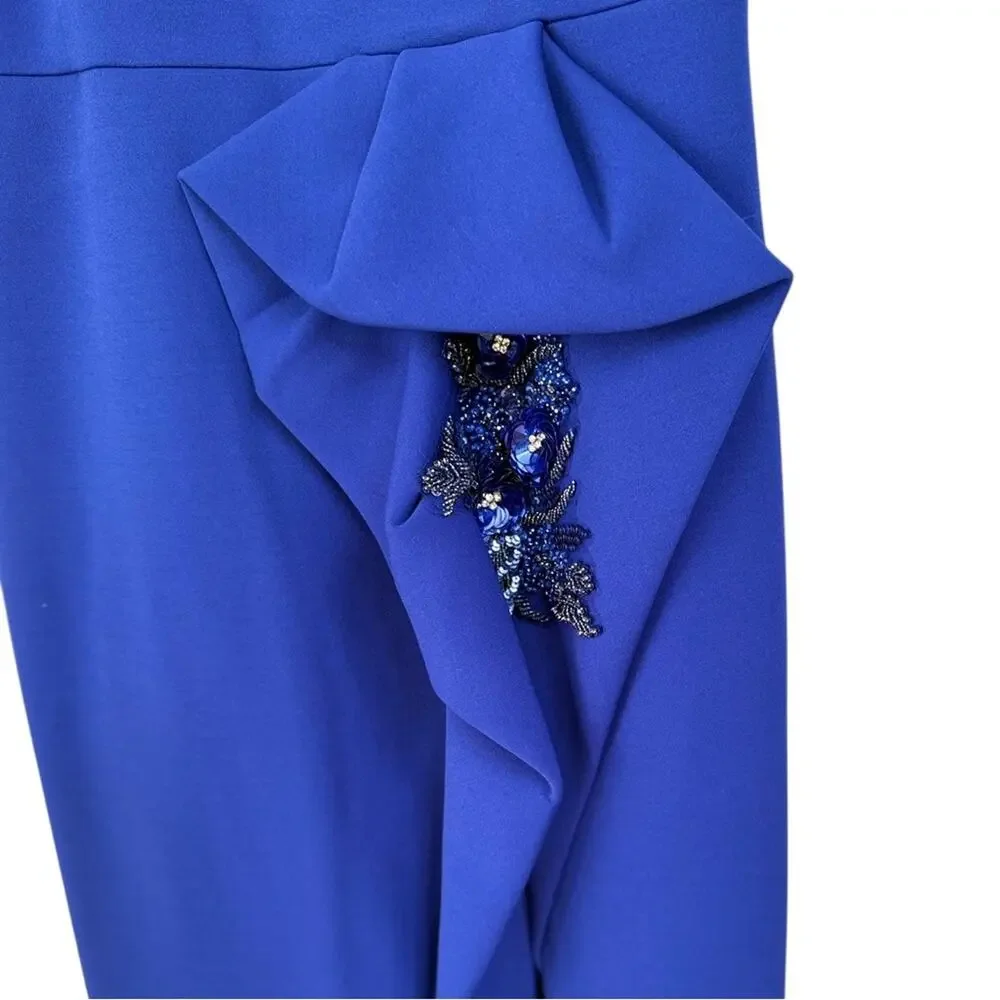 NWT Aidan Mattox Strapless Bonded Crêpe Appliqué Cocktail Indigo Dress – Sz 6 - Picture 8 of 14